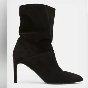 ALL SAINTS Women's Black Suede ORLANA Mid Calf Pointy Toe Heel Boots 38